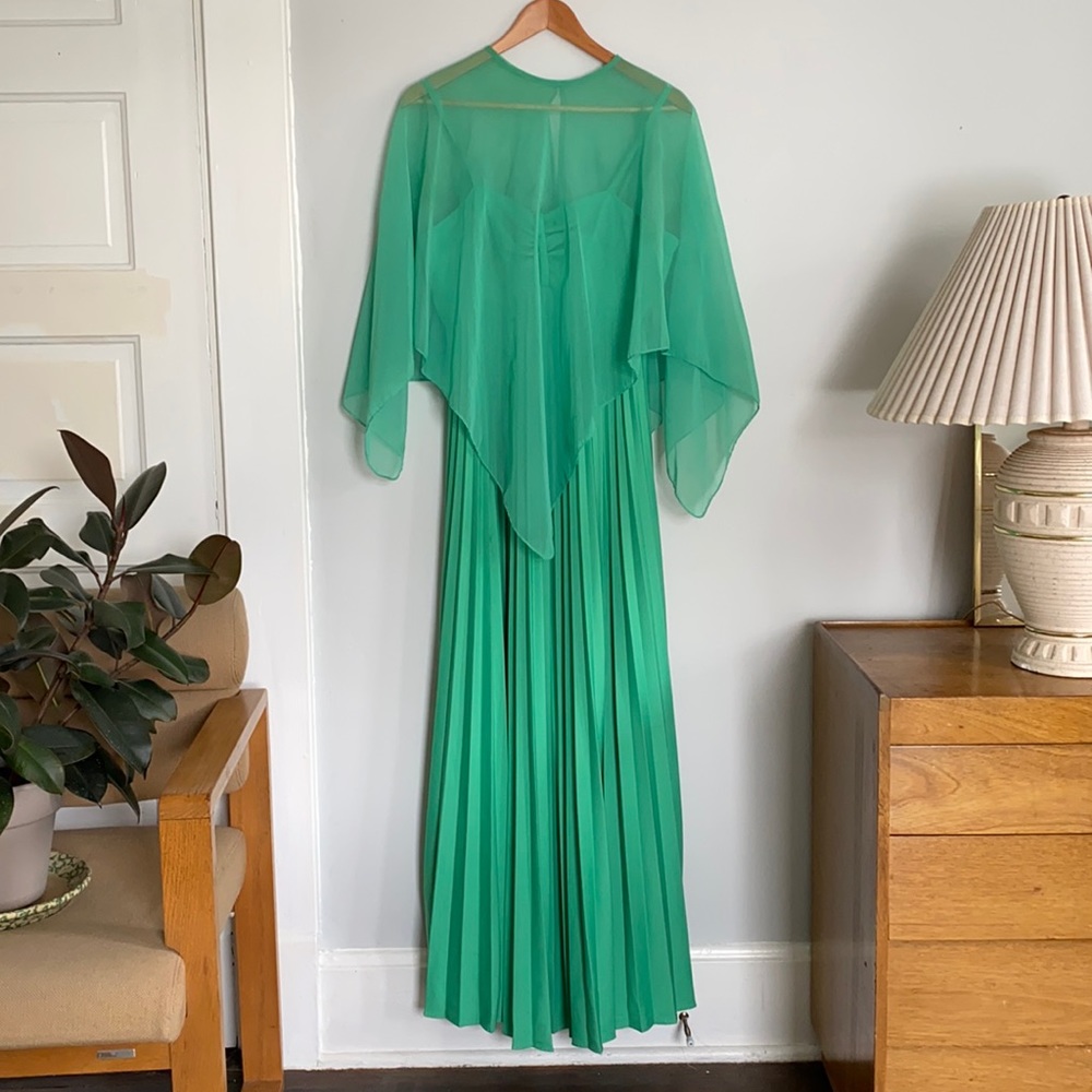 Vintage Mint Green Formal Maxi with Sheer Cape